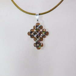 Pendant 40cm - Ciara-Olive Leather - Pendant 40cm - Laiton argenté